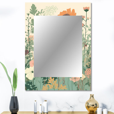 Vintage Wildflowers In Retro Pastel - Botanicals Unique Wall Mirror Decor, Green Large Mirror, Printed Metal Art
