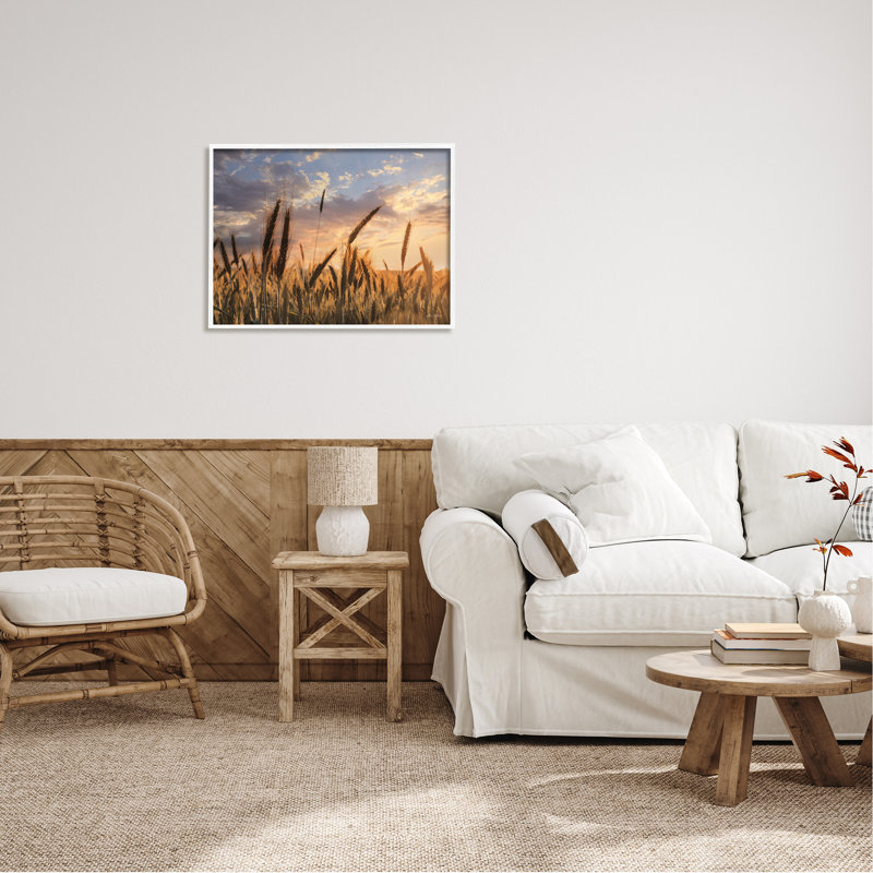 Countryside Wheat Field Farmland Cloudy Sunset Sky Picture Frame Photograph on MDF, 24" H x 30" W x 1.5" D