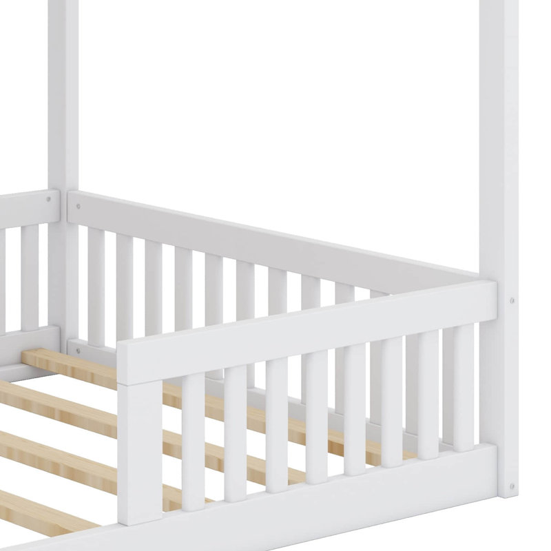 Lit superposé double en bois avec échelle et rails de protection, Blanc