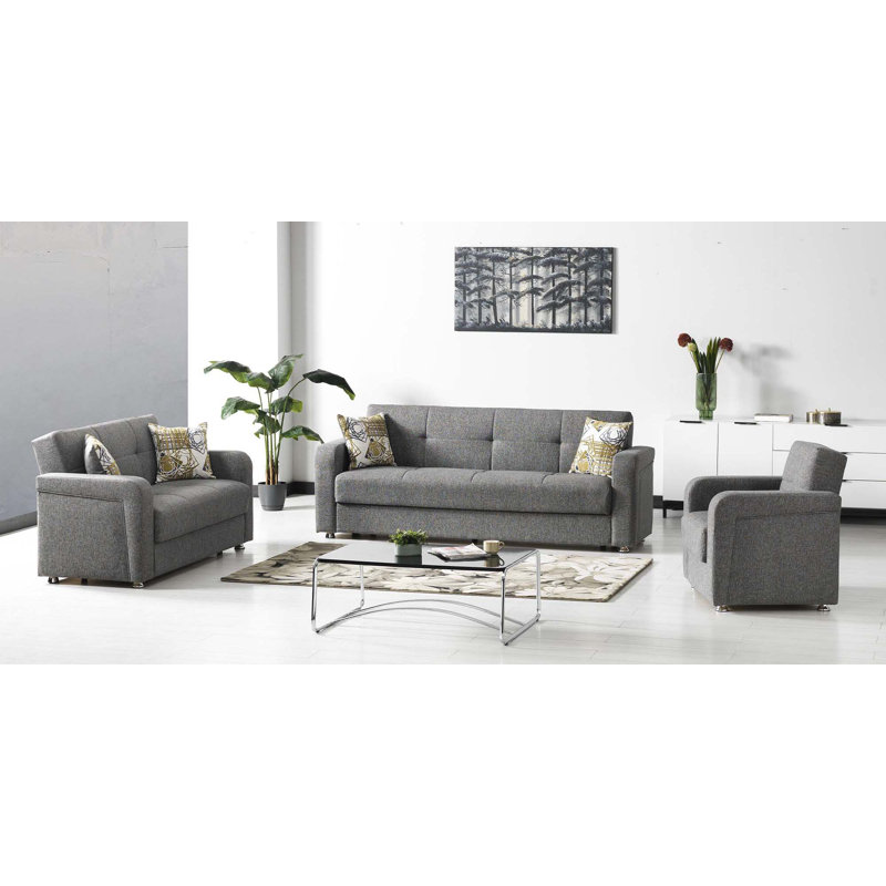 Gray Chenille Convertible Sleeper Arm Chair with Storage