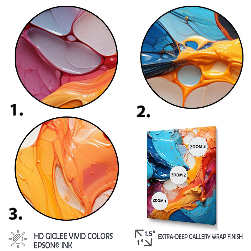 Collage symphonique abstrait sarcelle orange fractal, Cadre photo noir, H 32 po x l 16 po x P 1 po