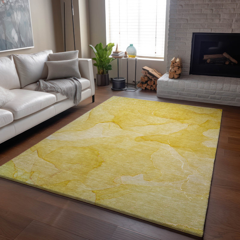Tapis doré lavable à la machine de qualité supérieure 1 pi 8 po x 2 pi 6 po Cerrito AMF509, Rectangle de 10 pi x 14 pi