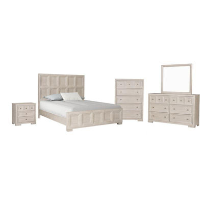Ensemble de chambre avec grand lit, table de chevet, commode et commode Kizie