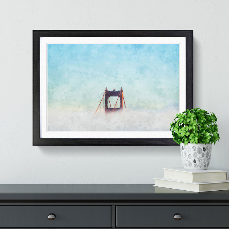 Golden Gate Bridge Tip - Picture Frame Graphic Art Print, 24cm H x 33cm W x 2cm D, Black Framed