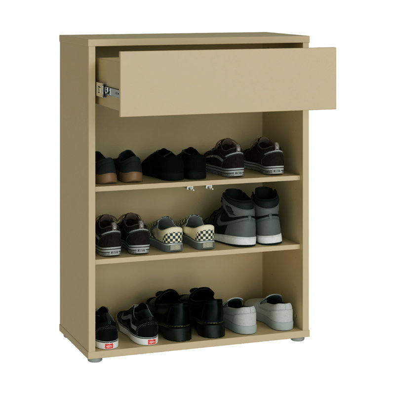 Chadwic Modern minimalistic shoe cabinet with 2 doors and 1 drawer, engineered wood, warm taupe, 74.5 cm W x 99.1 cm H x 34.9 cm D