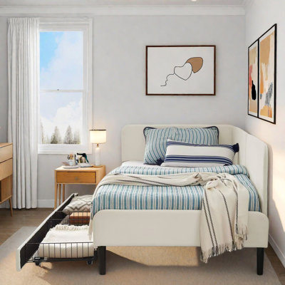Upholstered Daybed With 2 Storage Drawers And Adjustable Side Rail by Latitude Run