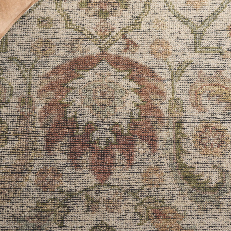 Oriental Hand-Knotted Wool Ivory / Ivory Area Rug, Rectangle 6' x 9'