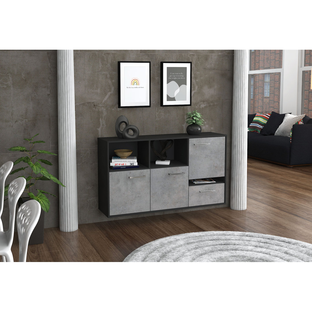 Sideboard Benoto, Farbe: Walnuss/Anthrazit, Fliegend/Metallgriffe, Größe: 136x79x35 cm