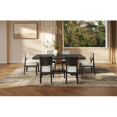 Contemporary Style, Wood Rectangular Extension Kitchen Dining Table with Eight Chairs, Brown