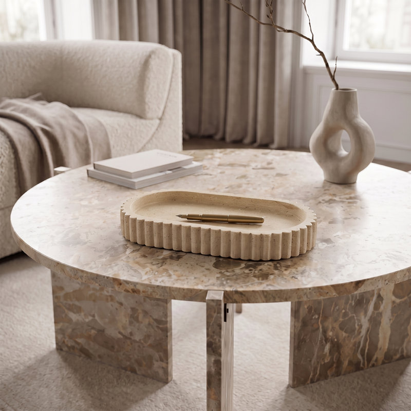 Plateau en travertin beige Khloé, Travertin beige