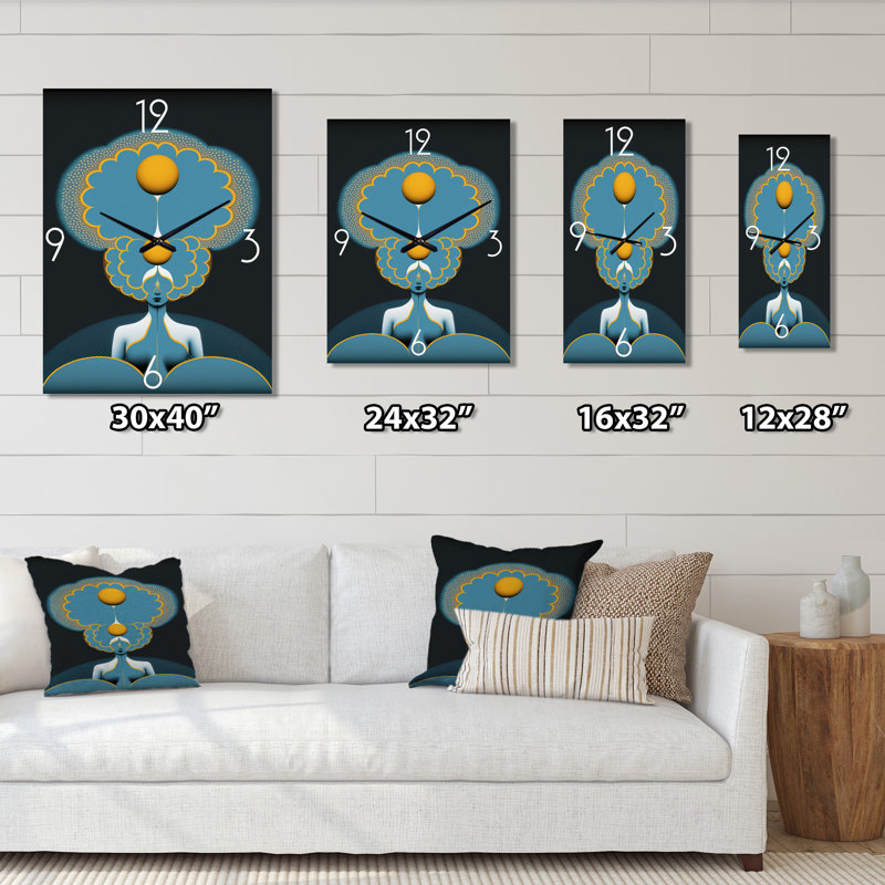 Déesse oracle efflorescence VII - Horloge murale abstraite moderne surdimensionnée, H 40 po x l 30 po x P 1 po