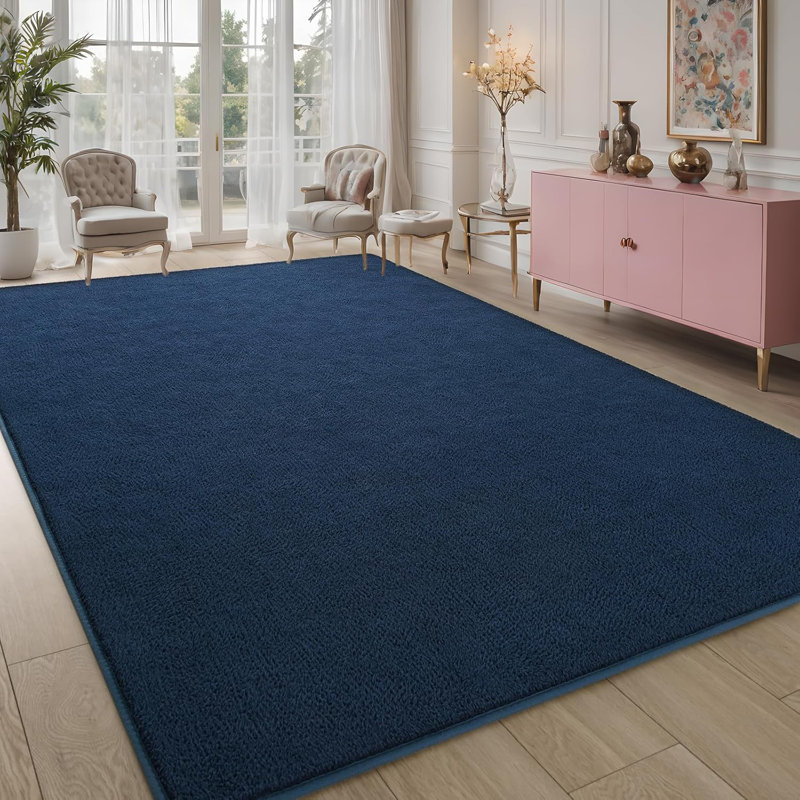 Solid Colour Shag Area Rug, Rectangle 122 x 183 cm, Dark Blue