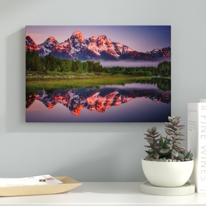 Teton Awakening, reproduction de photo sur toile tendue, H 18 po x l 26 po x P 1,5 po, Toile avec cadre noir, Pas de tapis