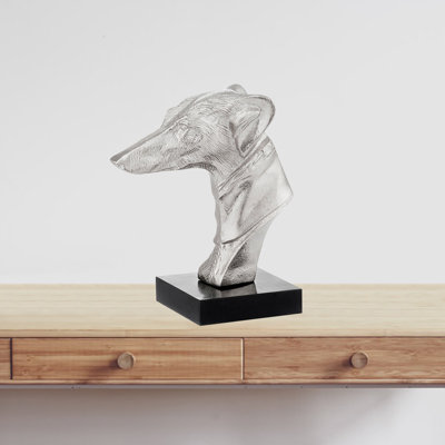 Disaya 4" X 7.5" X 8.5" Silver And Black Bust On Bone Base Hound