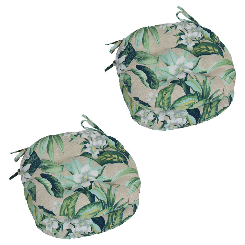 Outdoor 3.5'' Dining Chair Seat Cushion, Beige/Green Floral
