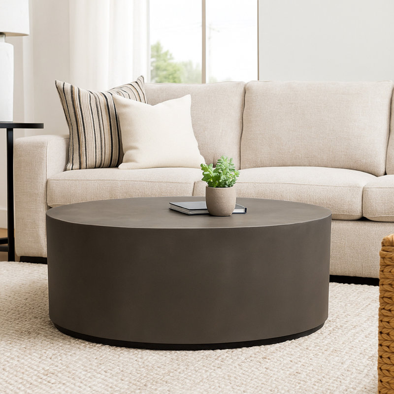 Montage Round Natural Cement Grey Cocktail Table, Gray