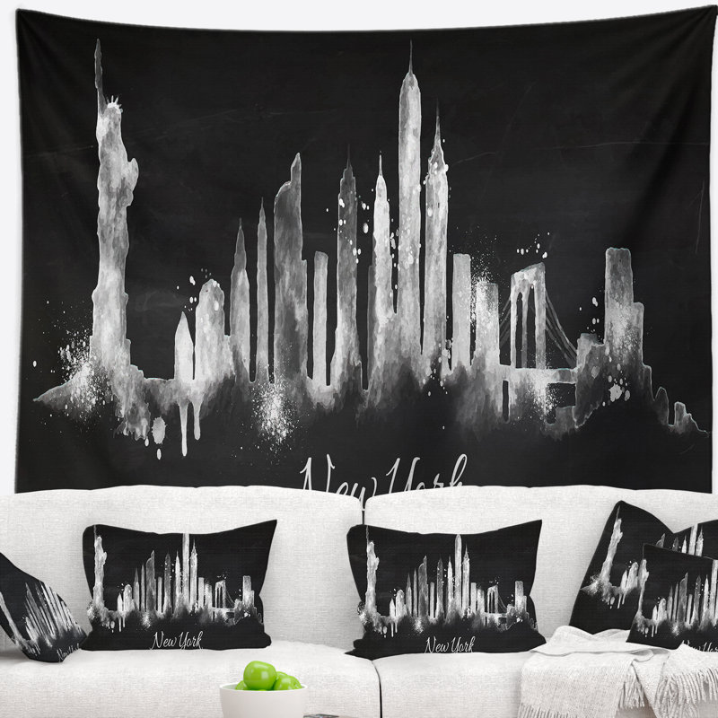 Cityscape new york tapisserie silhouette sombre, H 50 po x l 60 po
