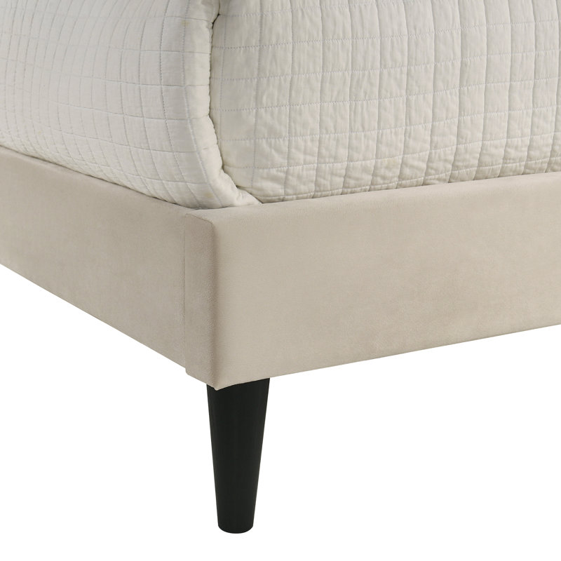 Jolande Contemporary Queen Upholstered Bed with Curved Headboard, Queen, Beige