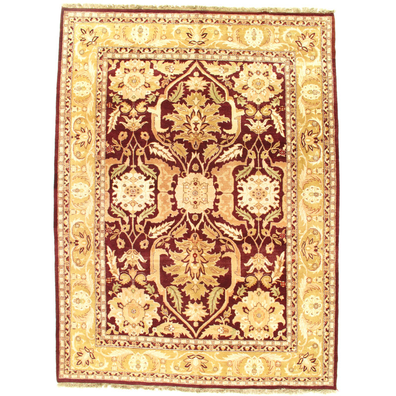Tapis unique crème / rouge / brun noué à la main de 9 pi x 12 pi Agra