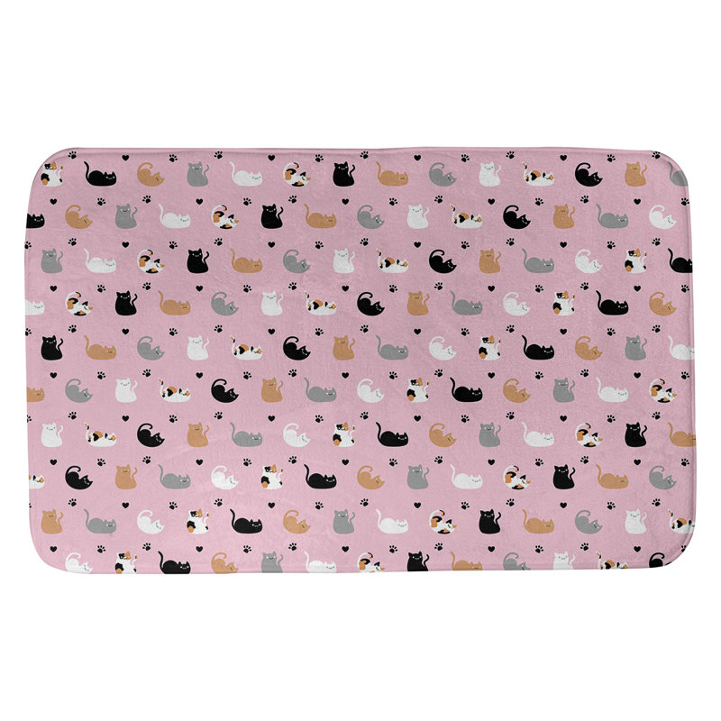 Tapis pour salle de bain chat Leffel, l 21 po x L 34 po, Mauve / noir / brun
