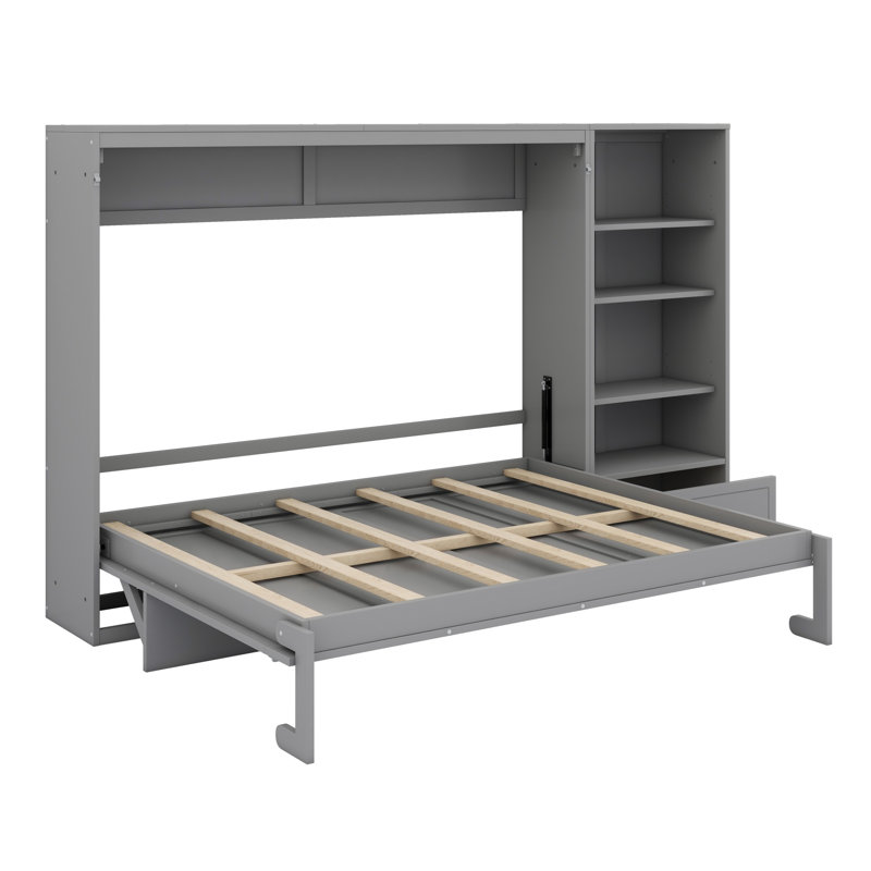Lit escamotable multifonctionnel pliable avec compartiments de rangement réglables, tablette et tiroir intégré - Lit mural peu encombrant pour chambre à coucher et chambre d'amis