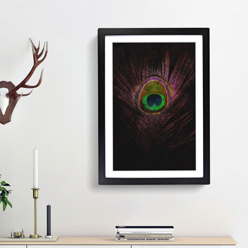 Purple Peacock Feather - Single Picture Frame Print on MDF, 45cm H x 33cm W x 2cm D, Black Framed