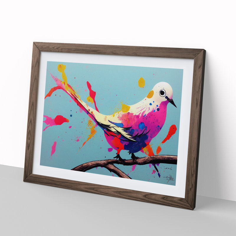 Dove Bird Splash Vol.1 Abstract - Single Picture Frame Painting, 34cm H x 46cm W x 2cm D, Walnut Framed