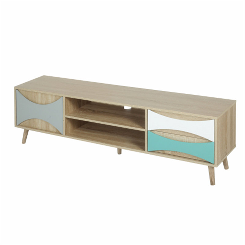 Meuble télé avec armoire de rangement et tablettes Jolianna, console télé, centre multimédia, Chêne brun