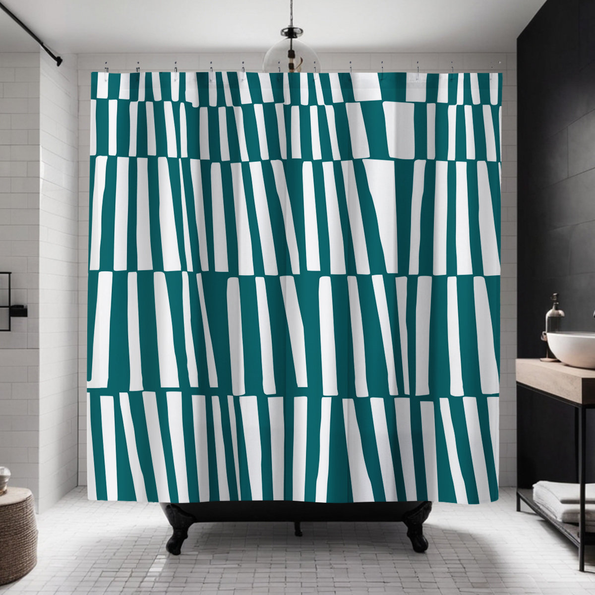 Thora Abstract Mid-Century Shower Curtain, Emerald
