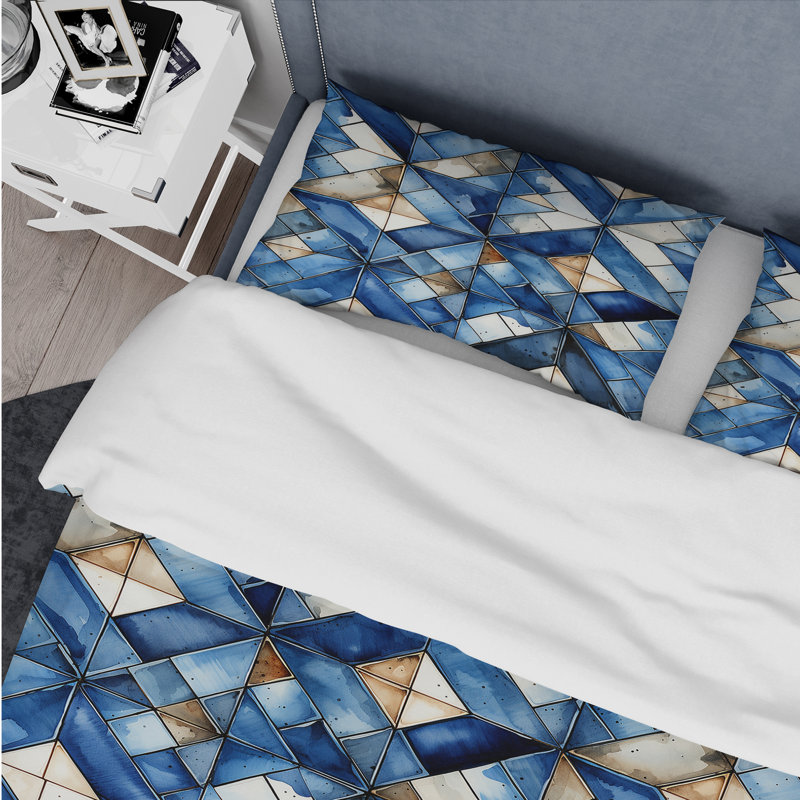 Literie d'élégance rustique en treillis cobalt, Housse de couette simple + 1 taie décorative stan