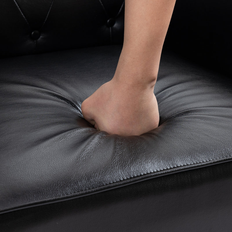 28.5" W Faux Leather Armchair, Black Faux Leather