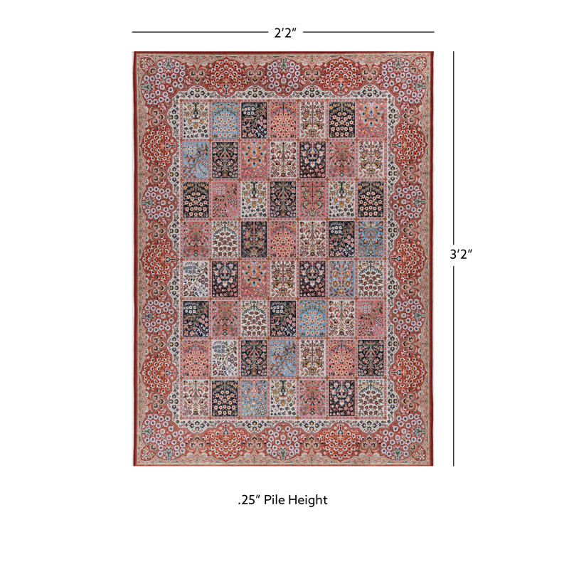 Breedlove Traditional Machine Woven Flatweave Red and Ivory Area Rug with Non Skid Backing, Rectangle 2'2'' x 3'2''