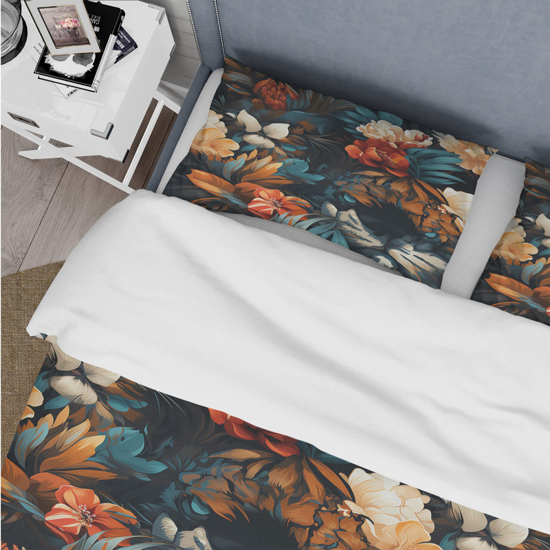 Ensemble de housse de couette multicolore fleurs tropicales noires Allure, Housse de couette pour très grand lit et 2 très