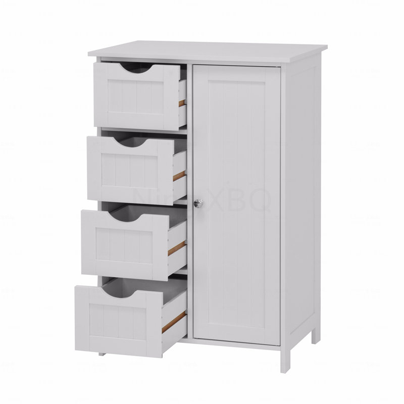 Armoire de rangement blanche, armoire de plancher avec tablettes réglables et tiroirs blancs