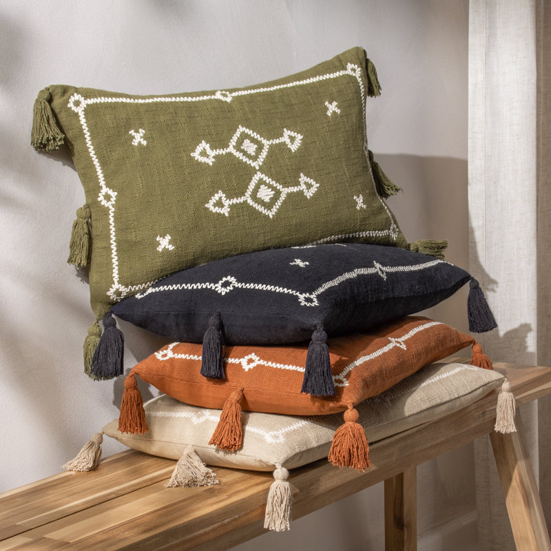 Folis Geometric Rectangular Lumbar Cushion, Khaki