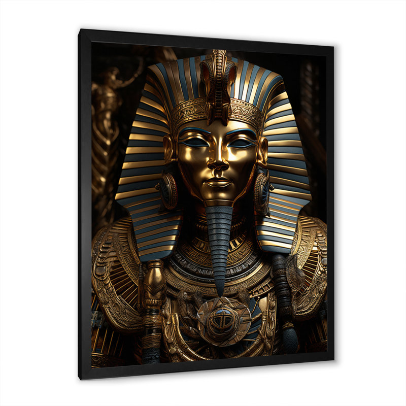 Égypte, pharaon doré sur toile, H 32 po x l 16 po x P 1 po, Cadre simple noir