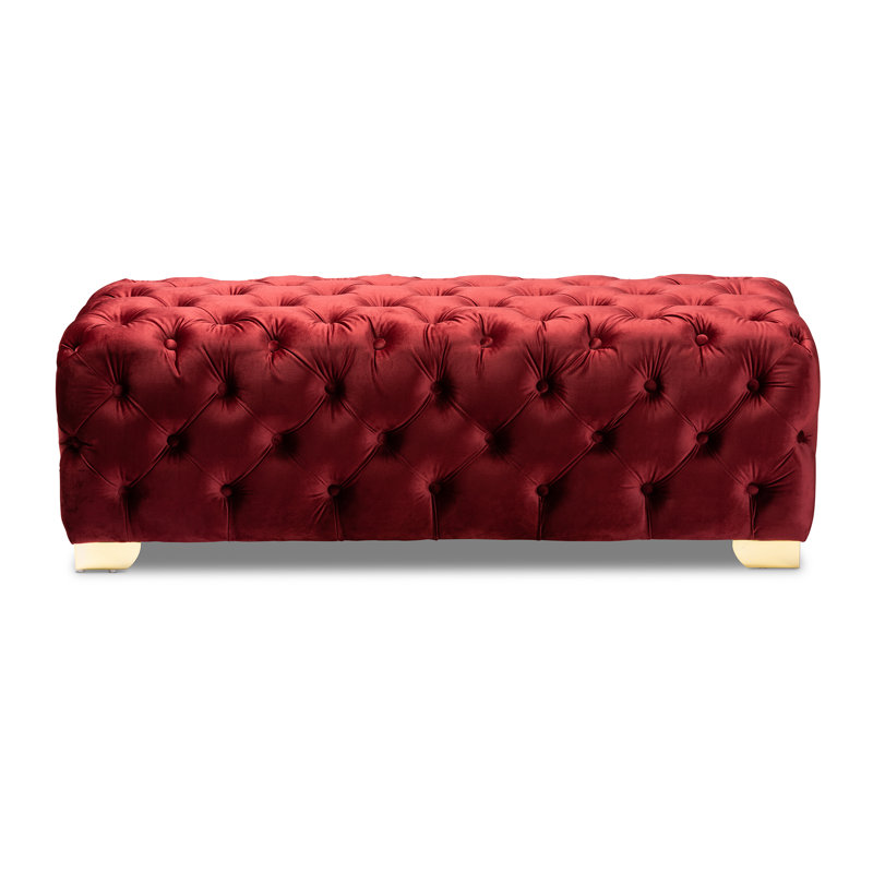 121.92cm Wide Velvet Tufted Rectangle Solid Colour Standard Ottoman, Burgundy