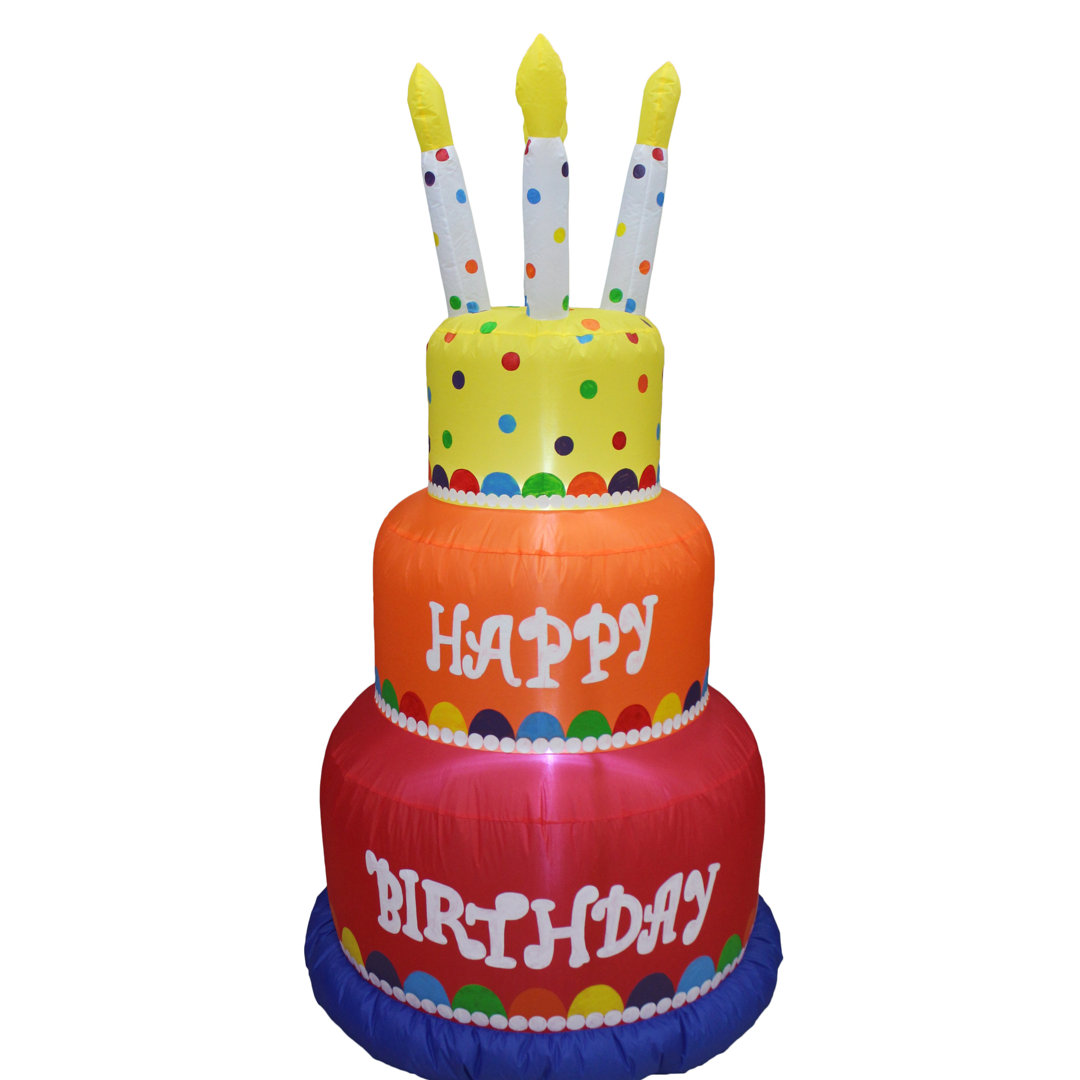 6 Foot Tall Colorful Happy Birthday Inflatable Birthday Cake with Four Candles Built in LED Lights Indoor / Outdoor Blow Up Yard Decoration The Party Aisle™