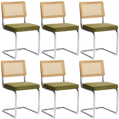 Crumley 20" H Upholstered Cantilever Side Chair With Cane Rattan Back And Steel Frame