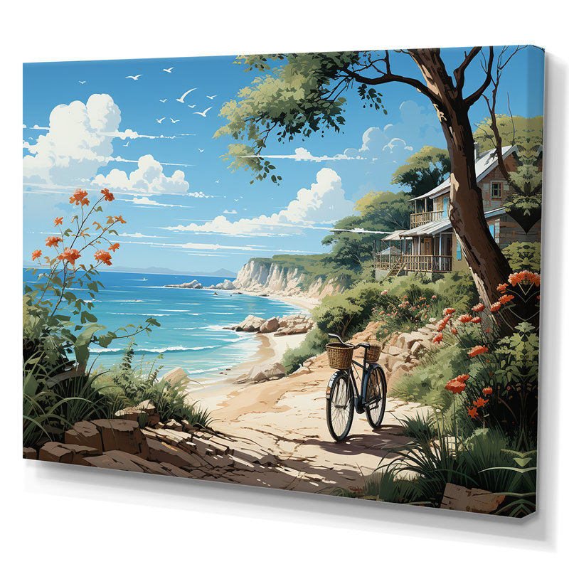 Turquoise Seaside Trek - Décoration murale nautique et plage, H 30 po x l 40 po x P 1,5 po, Toile tendue