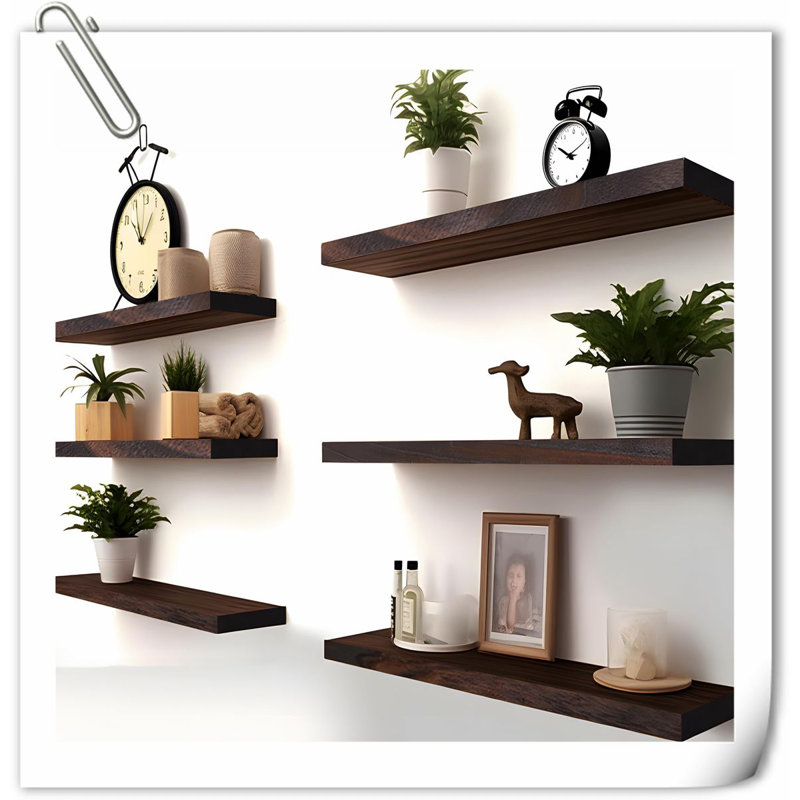 Marquies 4 Piece Solid Wood Floating Shelf, Brown
