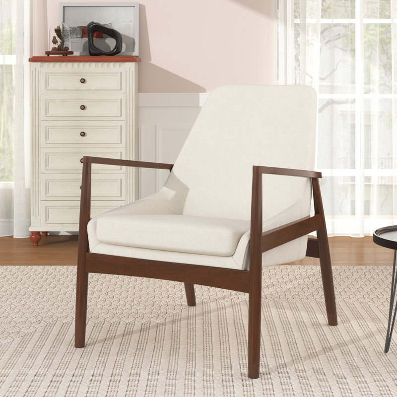 Armchair with Solid Wood Frame, Beige Polyester Blend
