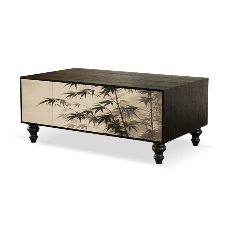 47.24" Black Solid Wood Rectangular Coffee Table