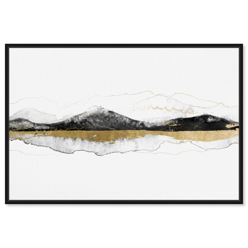 " Abstract Behind These Mountains, Modern & Contemporary White ", Black Framed, 30" H x 45" W x 1.5" D