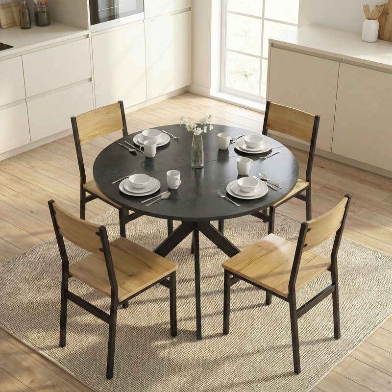 Table de cuisine ronde de 39 po, table de salle à manger pour petits espaces, pieds en acier, Noir