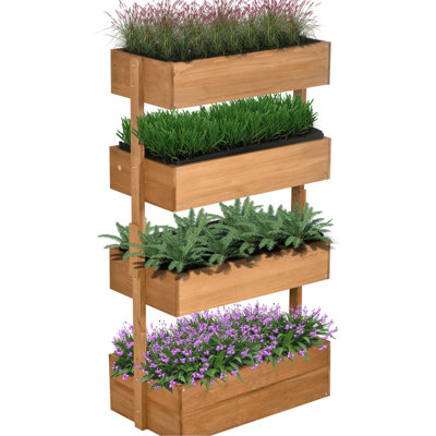 Vertical Garden Bed - 4 Tier Wooden Planter Orange For Outdoor Herbs Self-Draining, Adjustable For Herb Gardens Construction