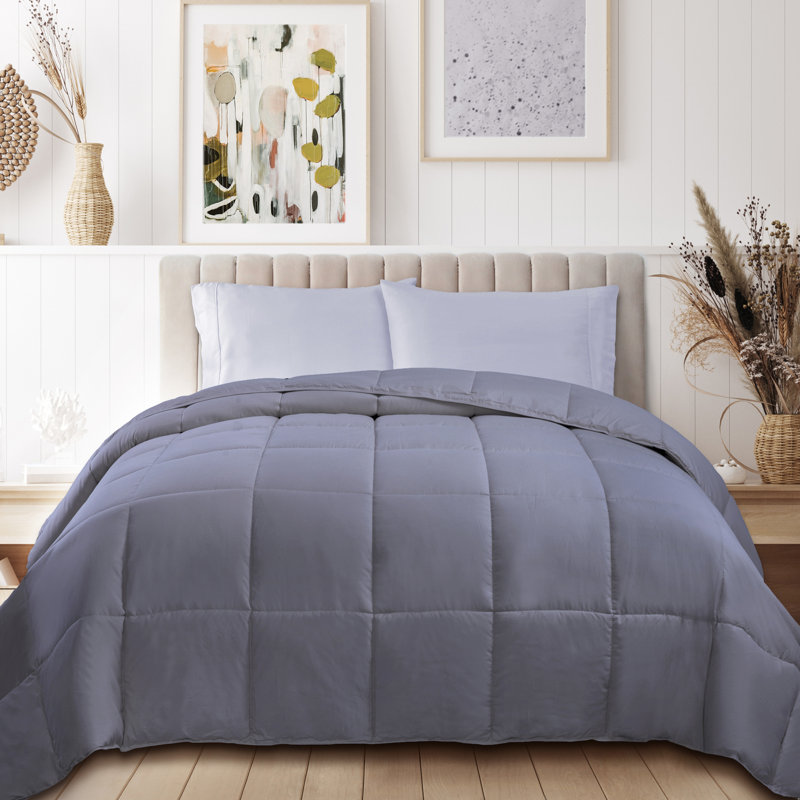 All-Season Reversible Down Alternative Comforter - Plush Box-Stitched Microfiber Duvet Insert, Silver, King