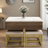 Modern Square Lift-top Coffee Table Set With Storage Space & 4 Ottomans