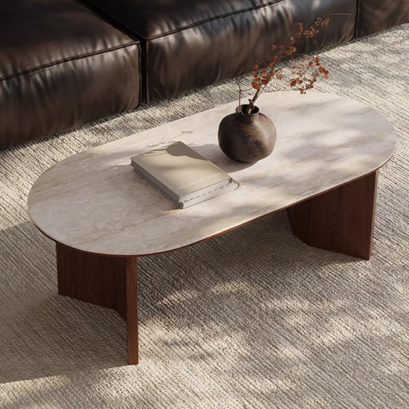Table basse ovale simple, Brun