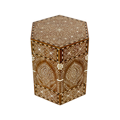 Bone Inlaid Teak Drum Table